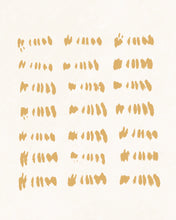 Load image into Gallery viewer, An art print featuring random strokes of yellow lines in seven columns and three rows.