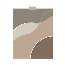 Load image into Gallery viewer, An art print featuring warm brown tones that replicate relaxing waves hung with a piece of kraft tape on the top.
